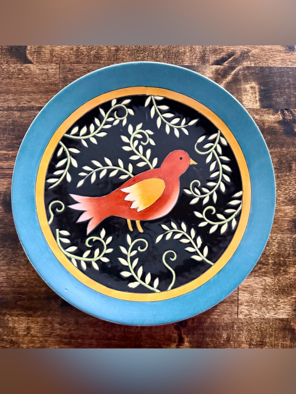 VTG. Susan Sargent Folk Art Bird & Vine Plate Birds Floral 10in, DECORATIVE ONLY